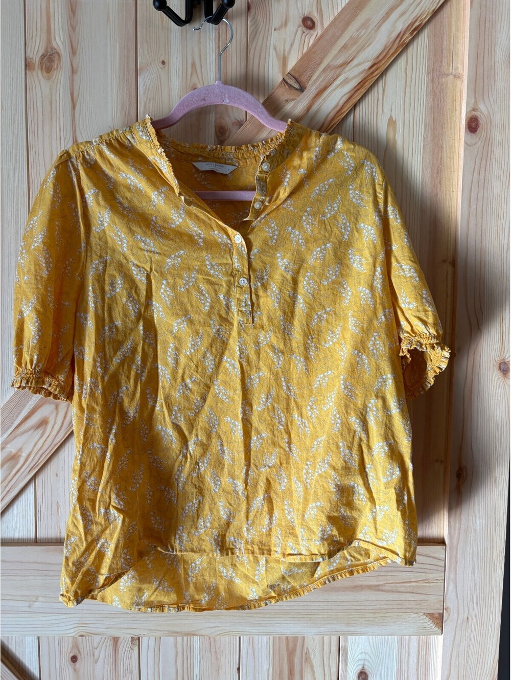 Lucky Brand Yellow Floral Button-Up Blouse Size L